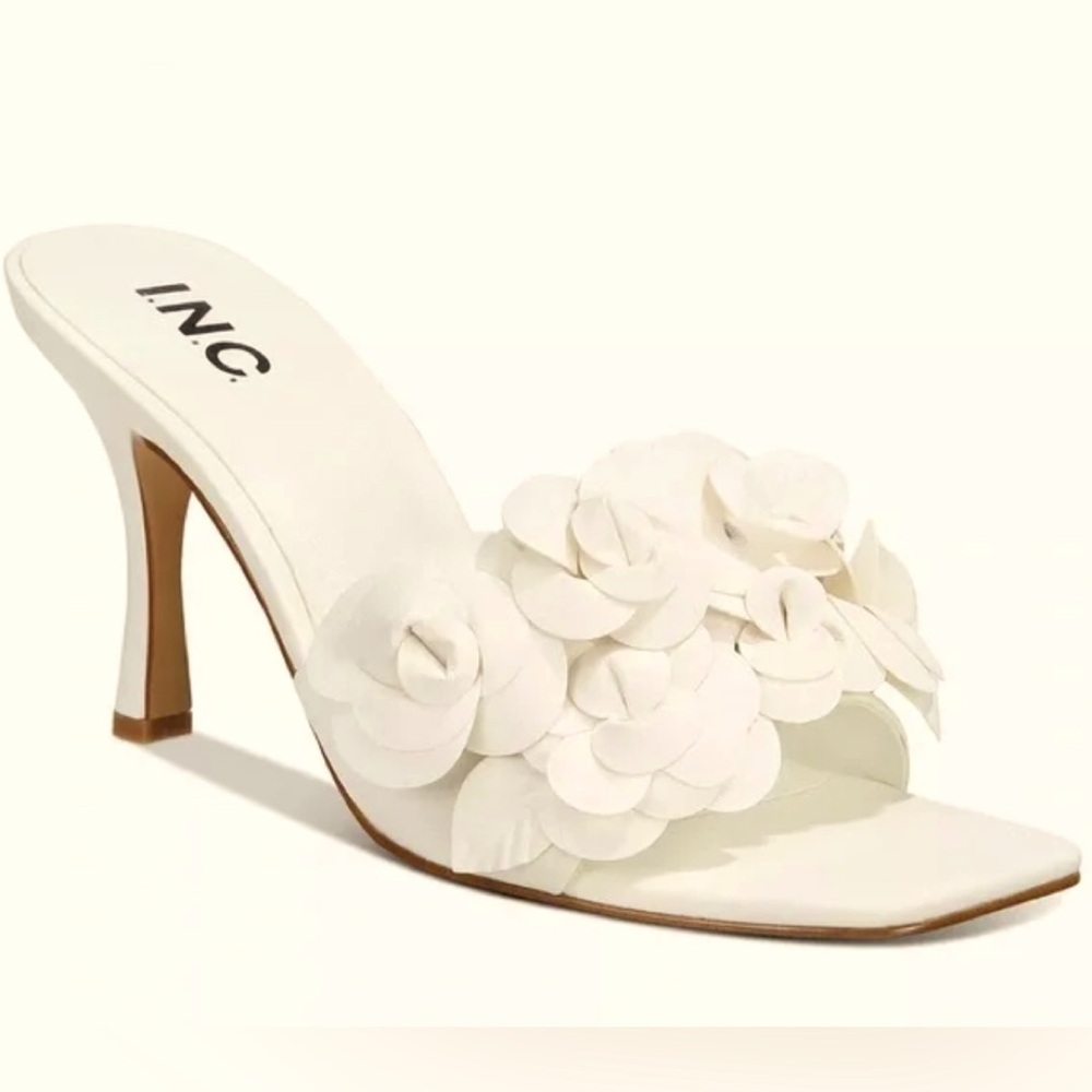 Beautiful INC white floral slip on heels